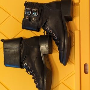 Zara double buckle combat moto boot